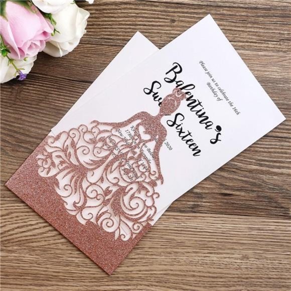 25PCS Rose Gold Glitter Crown Invitation Cards, Sweet 16 Laser Cut Invitations - Picture 6 of 6
